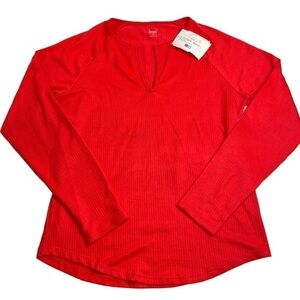 Jenni Split Neck Ribbed Pajama Top Papaya Punch XL New